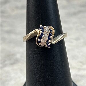 Vintage sapphire, CZ gold ring size 6 mid-century style ring